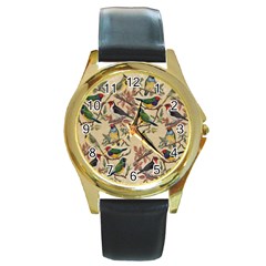 Vintage Birds Round Gold Metal Watch