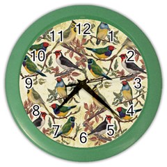 Vintage Birds Color Wall Clock by Valentinaart