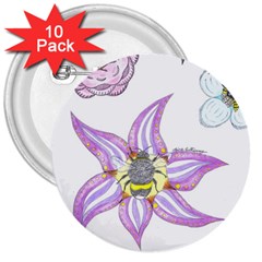 Flower And Insects 3  Buttons (10 Pack)  by okhismakingart