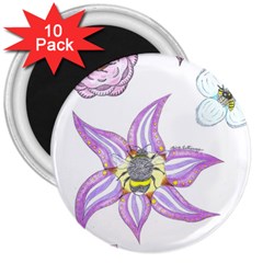 Flower And Insects 3  Magnets (10 Pack)  by okhismakingart