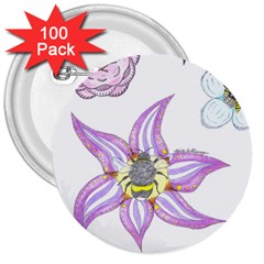 Flower And Insects 3  Buttons (100 Pack)  by okhismakingart