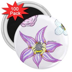 Flower And Insects 3  Magnets (100 Pack) by okhismakingart