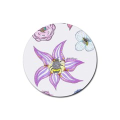 Flower And Insects Rubber Round Coaster (4 Pack)  by okhismakingart