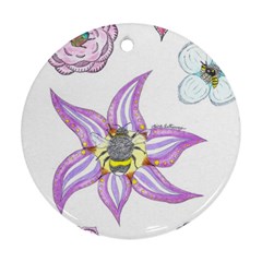 Flower And Insects Round Ornament (two Sides) by okhismakingart