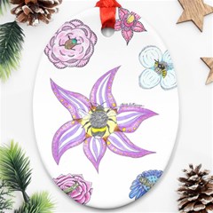 Flower And Insects Oval Ornament (two Sides) by okhismakingart