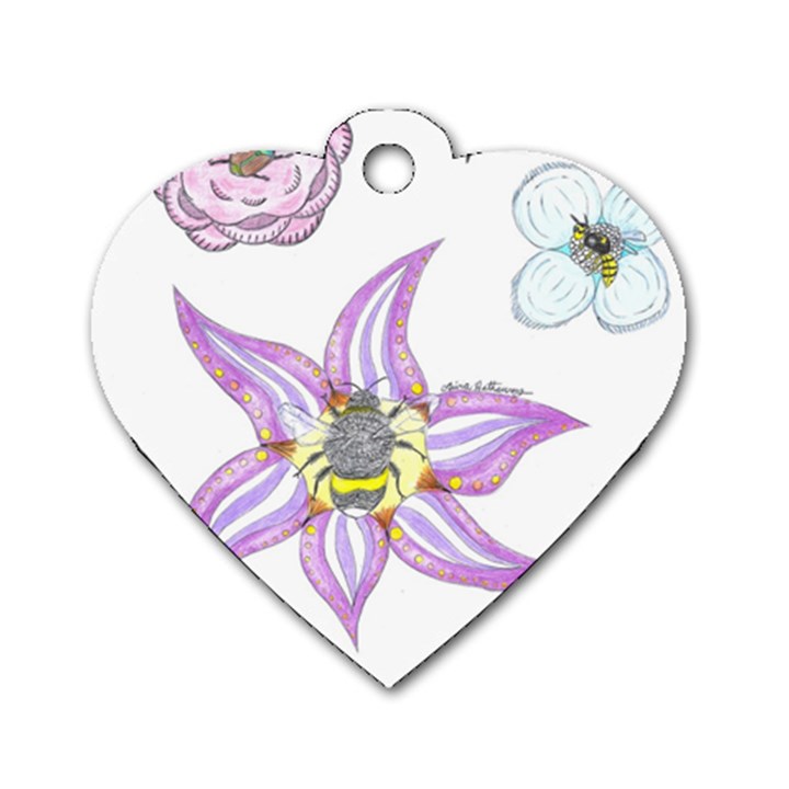 Flower and Insects Dog Tag Heart (Two Sides)