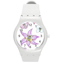 Flower And Insects Round Plastic Sport Watch (m) by okhismakingart