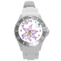 Flower And Insects Round Plastic Sport Watch (l) by okhismakingart