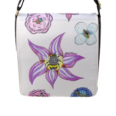 Flower And Insects Flap Closure Messenger Bag (l) by okhismakingart