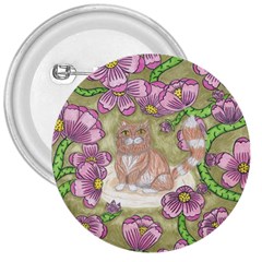 Fluffy Cat In A Garden  3  Buttons by okhismakingart