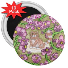 Fluffy Cat In A Garden  3  Magnets (10 Pack)  by okhismakingart