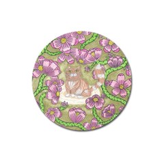 Fluffy Cat In A Garden  Magnet 3  (round) by okhismakingart