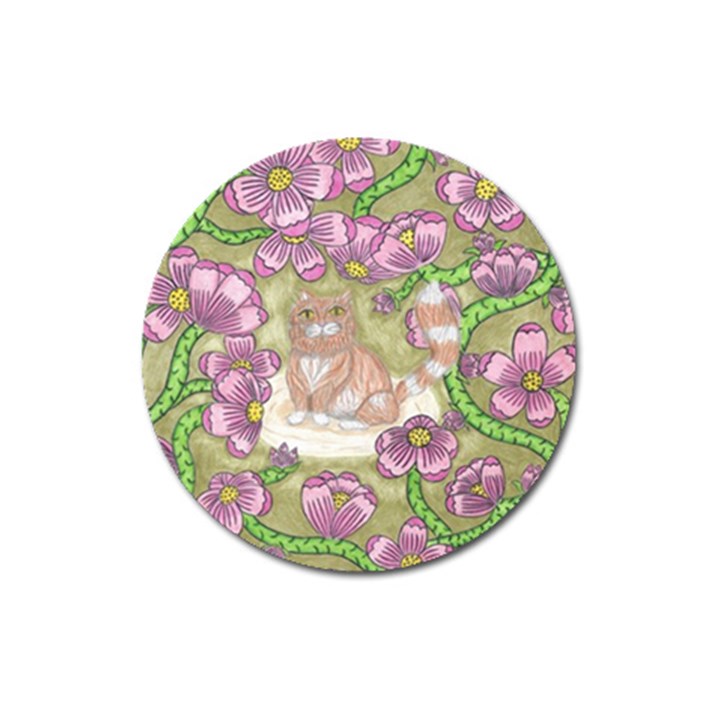 Fluffy Cat in a Garden  Magnet 3  (Round)