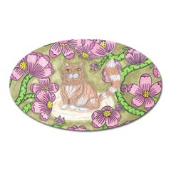 Fluffy Cat In A Garden  Oval Magnet by okhismakingart