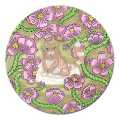 Fluffy Cat In A Garden  Magnet 5  (round) by okhismakingart