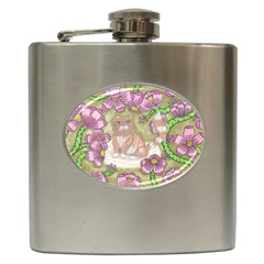 Fluffy Cat In A Garden  Hip Flask (6 Oz) by okhismakingart