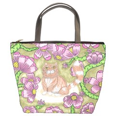 Fluffy Cat In A Garden  Bucket Bag by okhismakingart