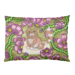 Fluffy Cat In A Garden  Pillow Case by okhismakingart