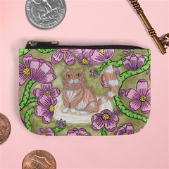 Fluffy Cat In A Garden  Mini Coin Purse by okhismakingart