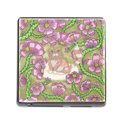 Fluffy Cat In A Garden  Memory Card Reader (square 5 Slot) by okhismakingart