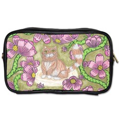 Fluffy Cat In A Garden  Toiletries Bag (one Side) by okhismakingart