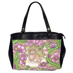 Fluffy Cat In A Garden  Oversize Office Handbag (2 Sides) by okhismakingart