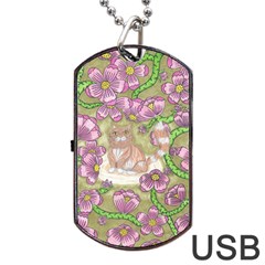 Fluffy Cat In A Garden  Dog Tag Usb Flash (two Sides) by okhismakingart