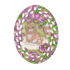 Fluffy Cat In A Garden  Ornament (oval Filigree) by okhismakingart