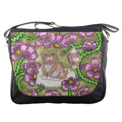 Fluffy Cat In A Garden  Messenger Bag by okhismakingart