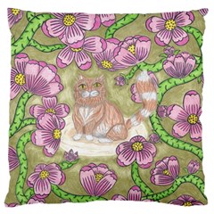 Fluffy Cat In A Garden  Large Cushion Case (two Sides) by okhismakingart