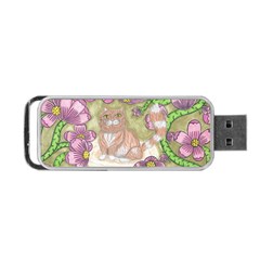 Fluffy Cat In A Garden  Portable Usb Flash (two Sides) by okhismakingart