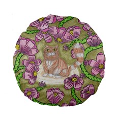 Fluffy Cat In A Garden  Standard 15  Premium Round Cushions by okhismakingart