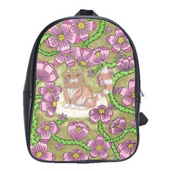 Fluffy Cat In A Garden  School Bag (xl) by okhismakingart