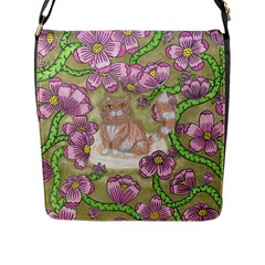 Fluffy Cat In A Garden  Flap Closure Messenger Bag (l) by okhismakingart