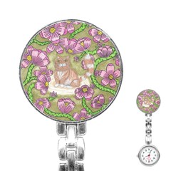 Fluffy Cat In A Garden  Stainless Steel Nurses Watch by okhismakingart