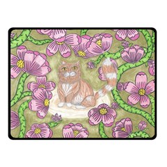 Fluffy Cat In A Garden  Double Sided Fleece Blanket (small)  by okhismakingart