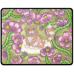 Fluffy Cat In A Garden  Double Sided Fleece Blanket (medium)  by okhismakingart