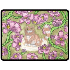 Fluffy Cat In A Garden  Double Sided Fleece Blanket (large)  by okhismakingart