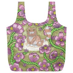 Fluffy Cat In A Garden  Full Print Recycle Bag (xl) by okhismakingart