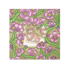 Fluffy Cat In A Garden  Small Satin Scarf (square) by okhismakingart