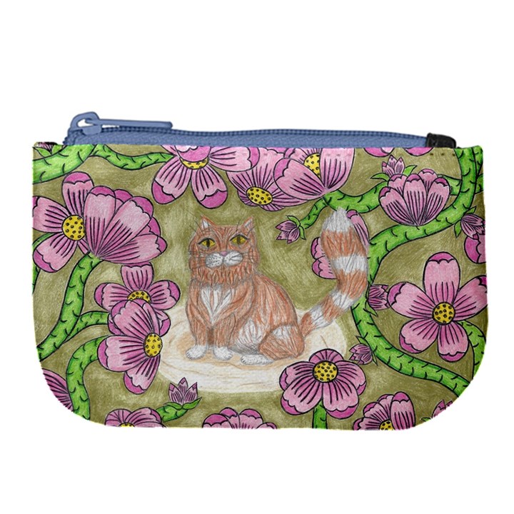 Fluffy Cat in a Garden  Large Coin Purse