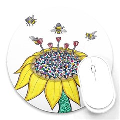 Bees At Work  Round Mousepads by okhismakingart