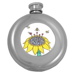 Bees At Work  Round Hip Flask (5 Oz) by okhismakingart