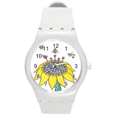 Bees At Work  Round Plastic Sport Watch (m) by okhismakingart