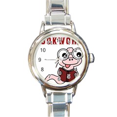 Literal Bookworm Round Italian Charm Watch by emeraldwolfpress