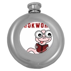 Literal Bookworm Round Hip Flask (5 Oz) by emeraldwolfpress