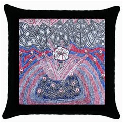 Abstract Flower Field Throw Pillow Case (black) by okhismakingart