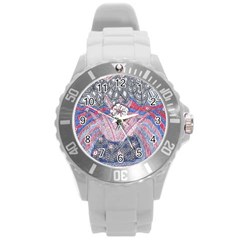 Abstract Flower Field Round Plastic Sport Watch (l) by okhismakingart