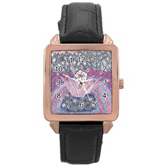 Abstract Flower Field Rose Gold Leather Watch  by okhismakingart