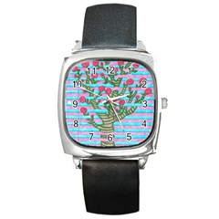 Notebook Flower Tree Square Metal Watch by okhismakingart